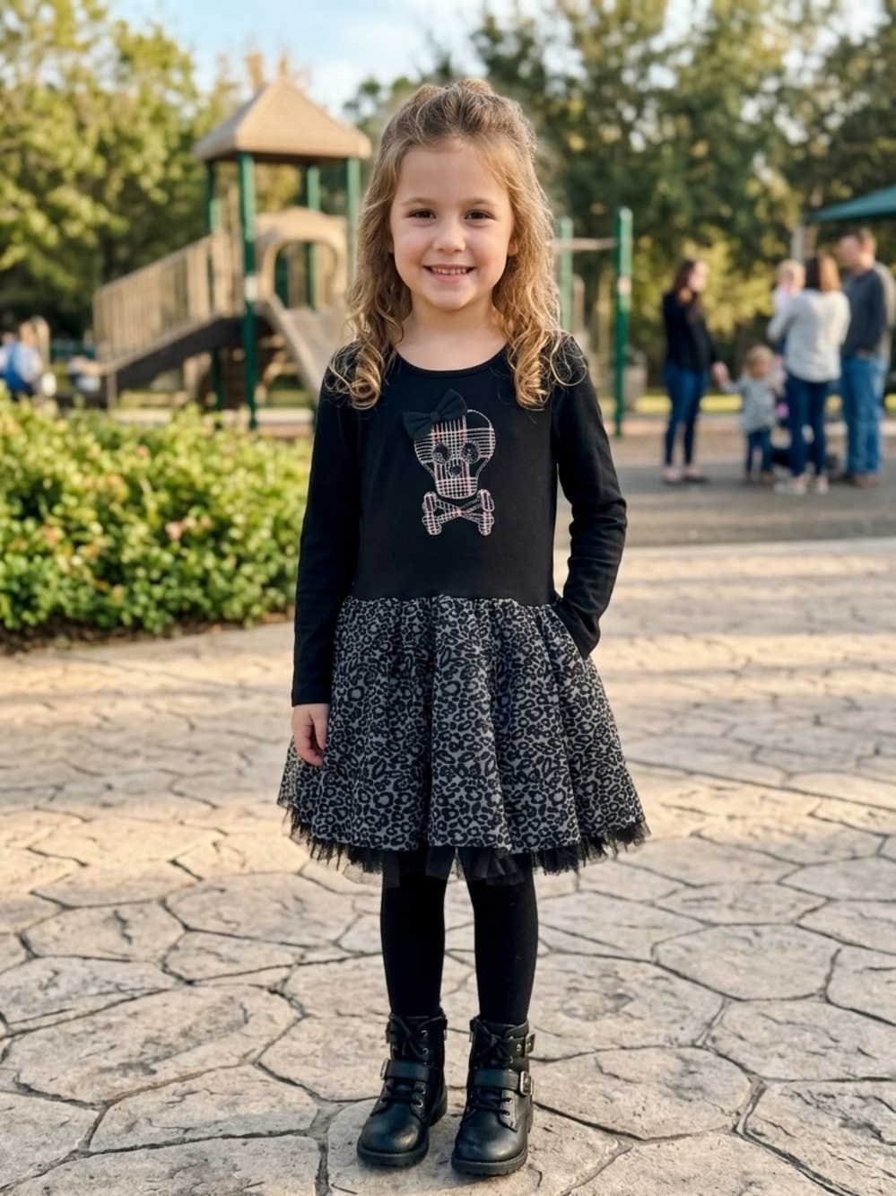 Amy Coe Black Long Sleeve Tutu Dress with Leopard Print Skirt